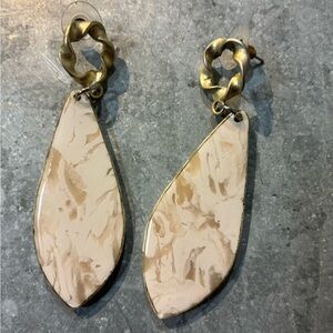 Statement Drop Earrings – Marbled Resin & Antique Gold Tone